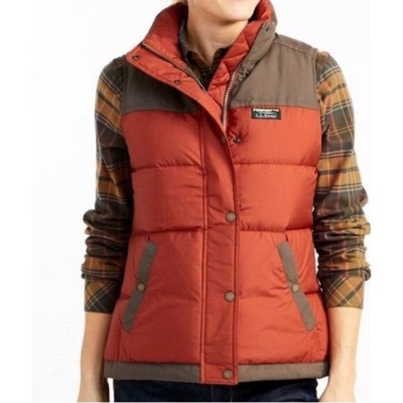 L.L. Bean Sz XS Vest Womens Down Tek Rust Red Grey Puffy llbean Outdoor Classic - Picture 1 of 7